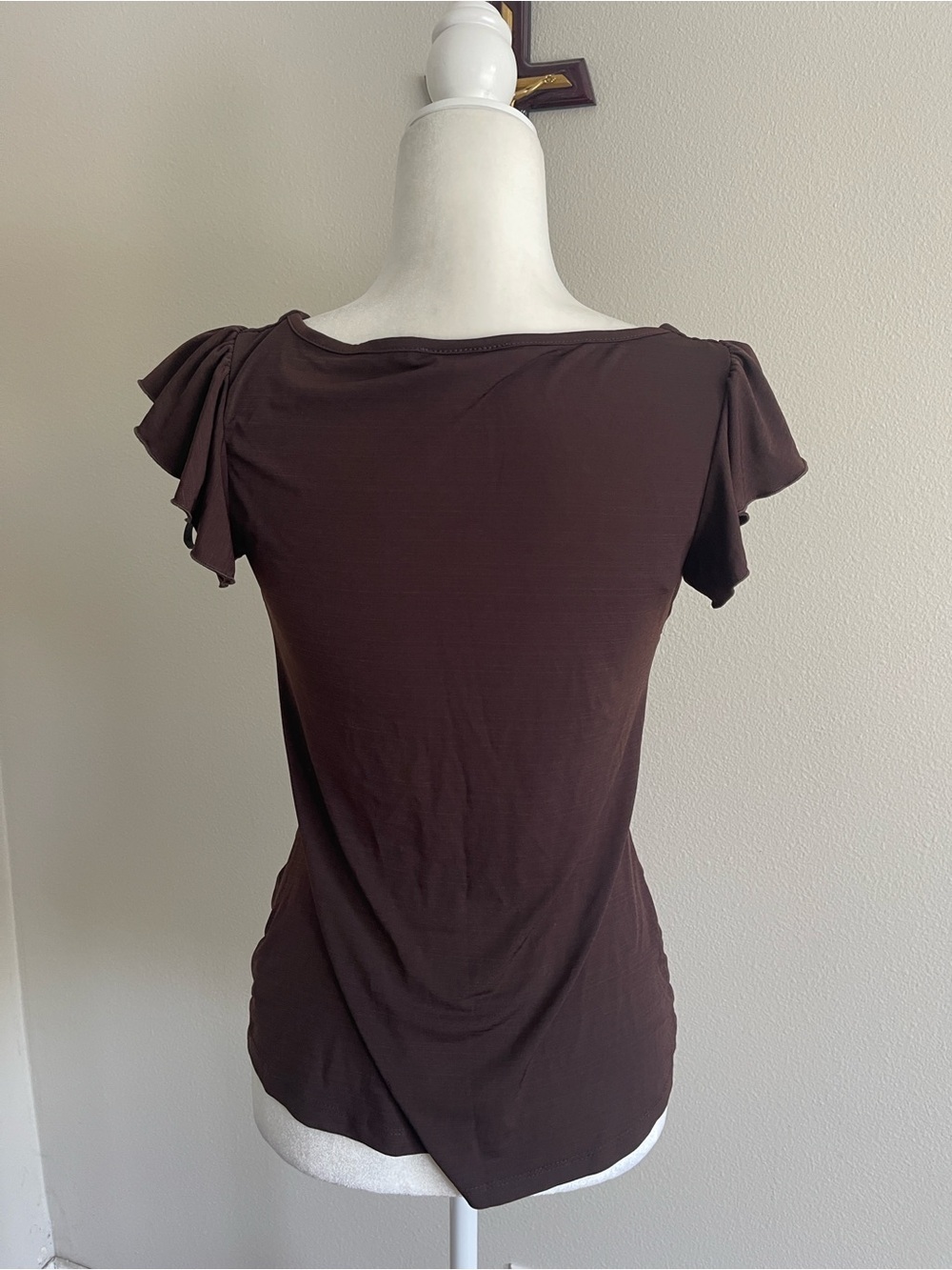 AB Studio Brown Top with Orange and Yellow Beaded Scoop Neck - Picture 5 of 6